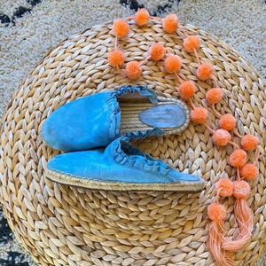 Kate Spade Ruffle Suede Blue Mules 9